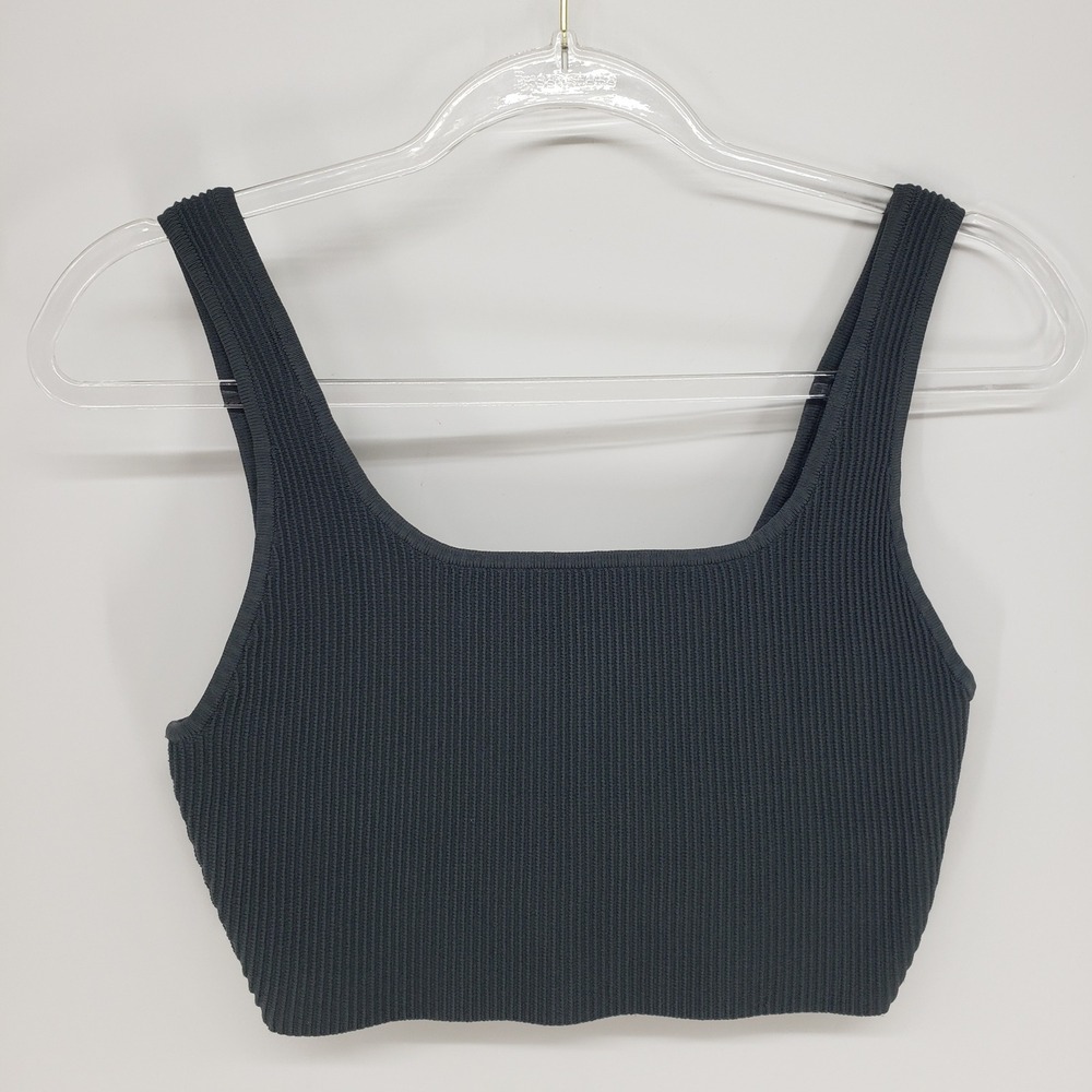 Babaton Sculpt Knit Cropped Tank Top Womens Sz M Grey Ribbed Square Neck Aritzia